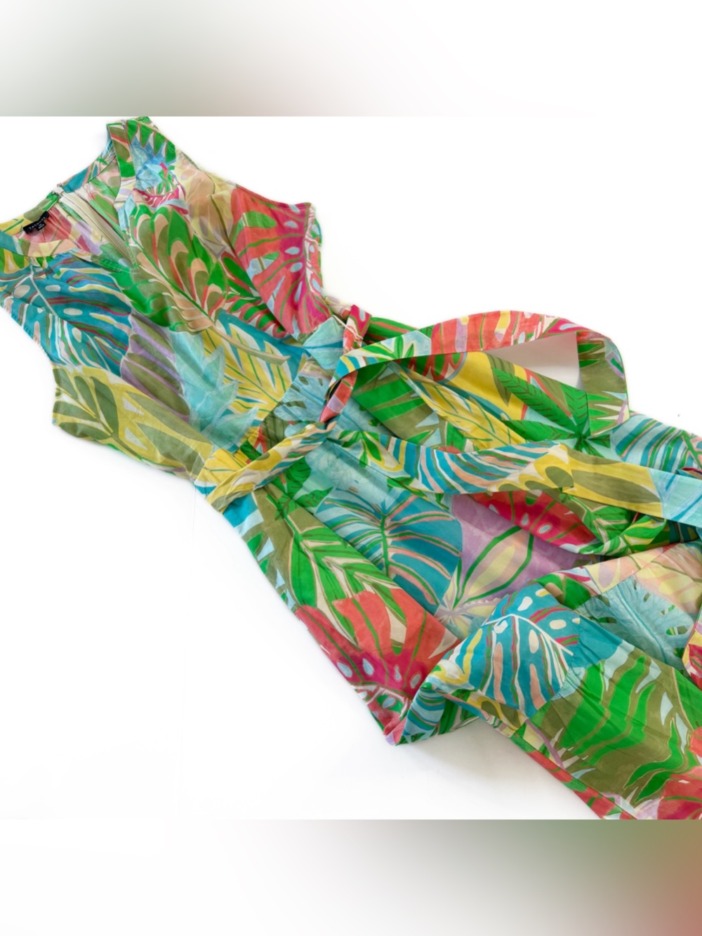 Talbots Dress Womens 16 Floral Tropical Cotton Belted Maxi New